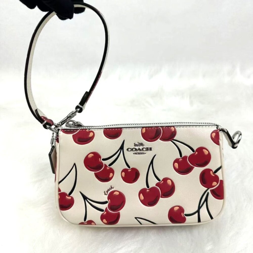 Coach Nolita 19 With Cherry Print Wristlet/Handbag In Leather Chalk